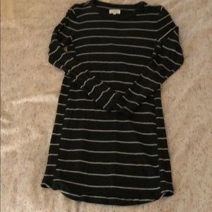 Long sleeve grey and white striped dress